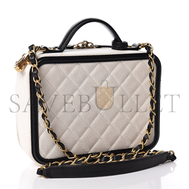 Ch*el caviar quilted medium cc filigree vanity case white black (20*15*8cm)